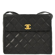 Chanel 1996-1997 Black Caviar Straight Flap Shoulder Bag