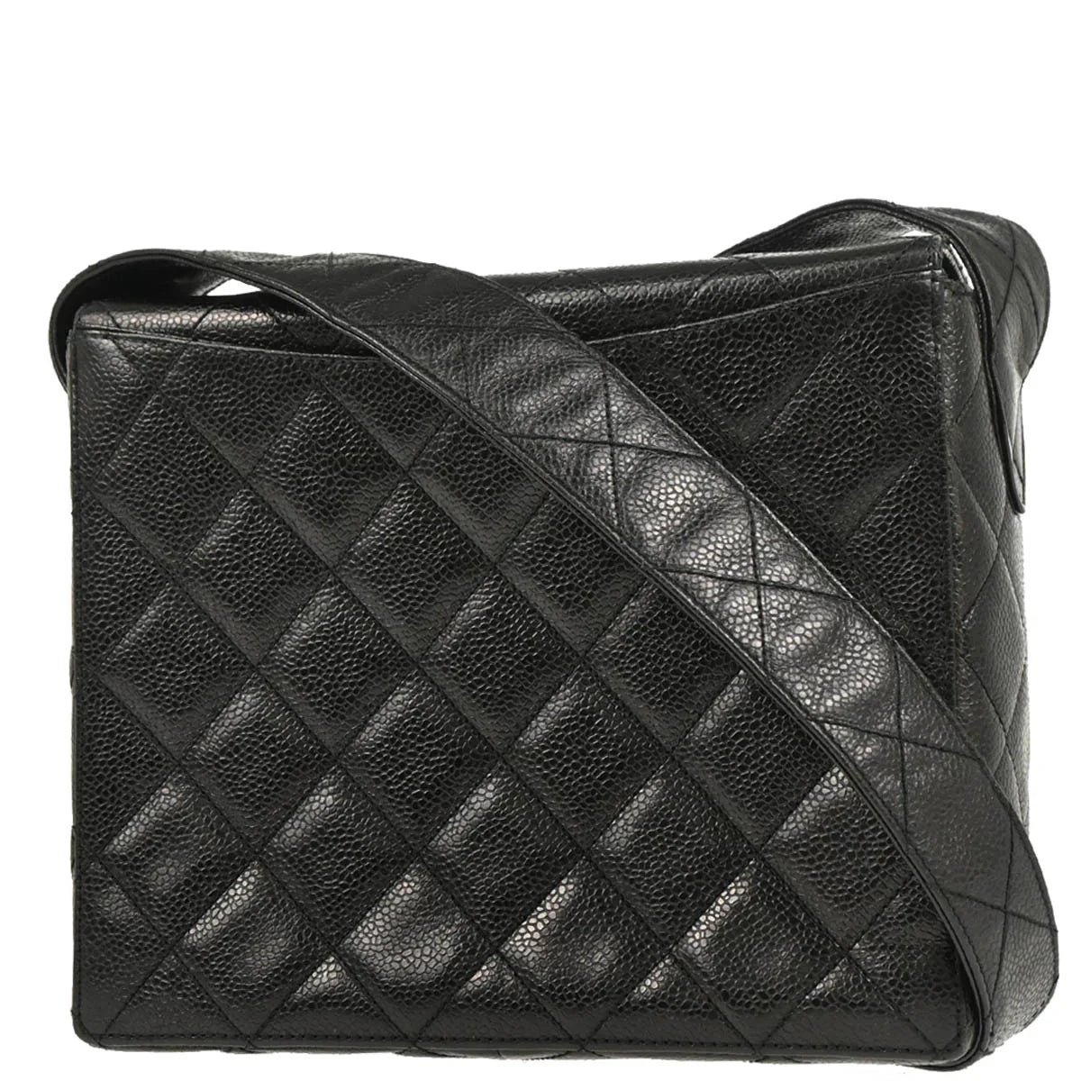 Chanel 1996-1997 Black Caviar Straight Flap Shoulder Bag