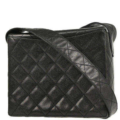 Chanel 1996-1997 Black Caviar Straight Flap Shoulder Bag