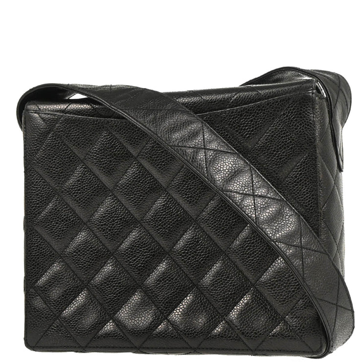 Chanel 1996-1997 Black Caviar Straight Flap Shoulder Bag