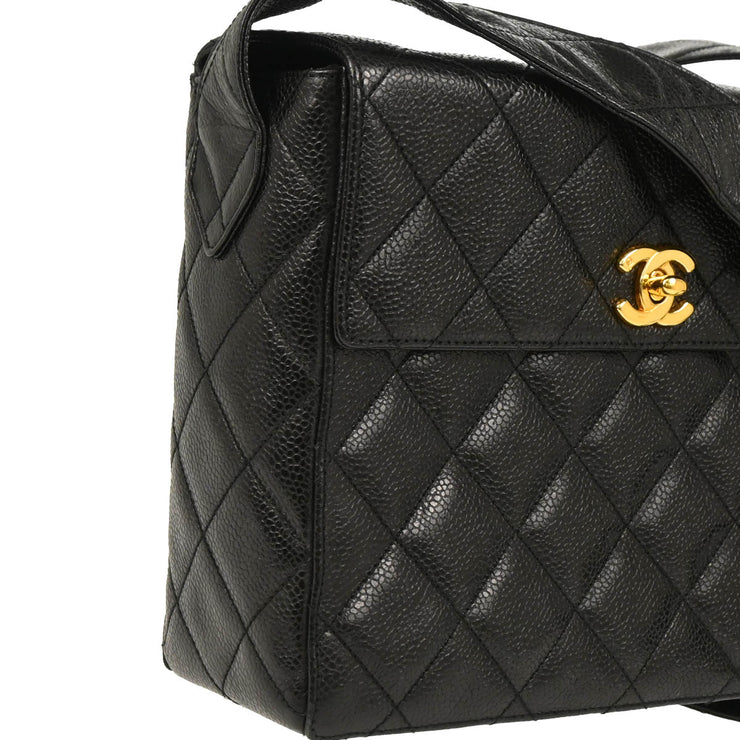 Chanel 1996-1997 Black Caviar Straight Flap Shoulder Bag