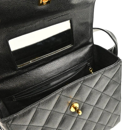 Chanel 1996-1997 Black Caviar Straight Flap Shoulder Bag