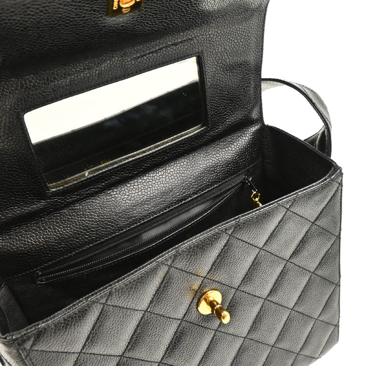 Chanel 1996-1997 Black Caviar Straight Flap Shoulder Bag