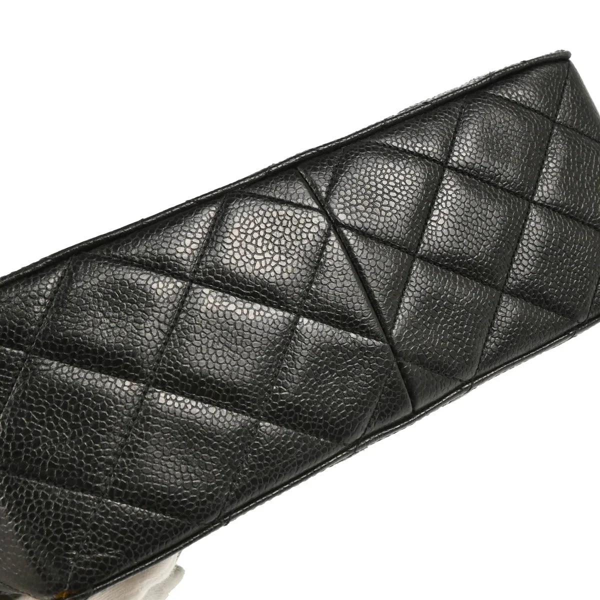 Chanel 1996-1997 Black Caviar Straight Flap Shoulder Bag