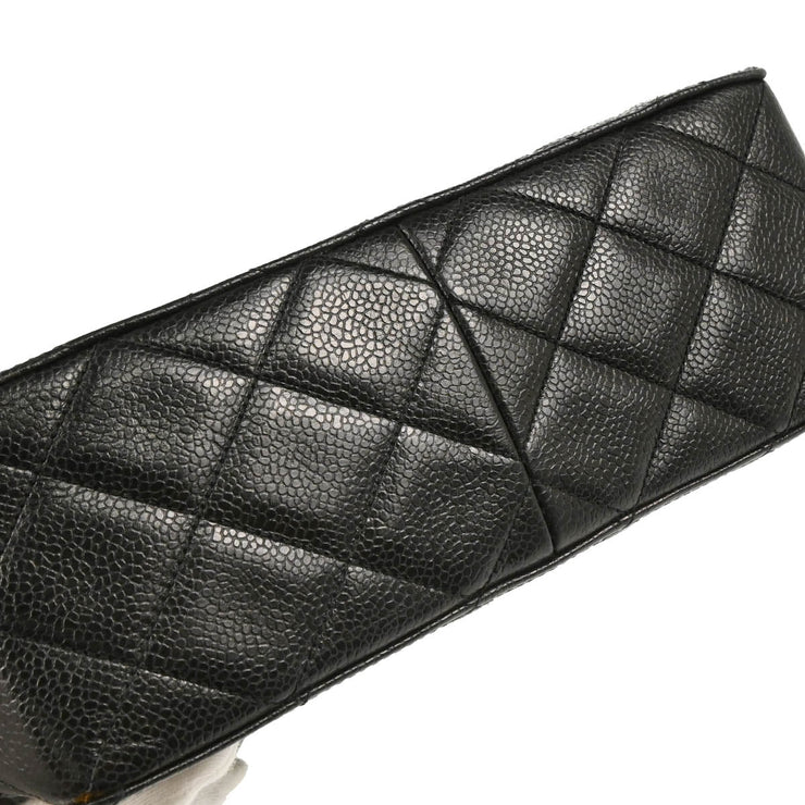 Chanel 1996-1997 Black Caviar Straight Flap Shoulder Bag