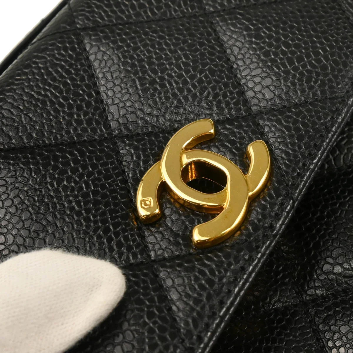 Chanel 1996-1997 Black Caviar Straight Flap Shoulder Bag