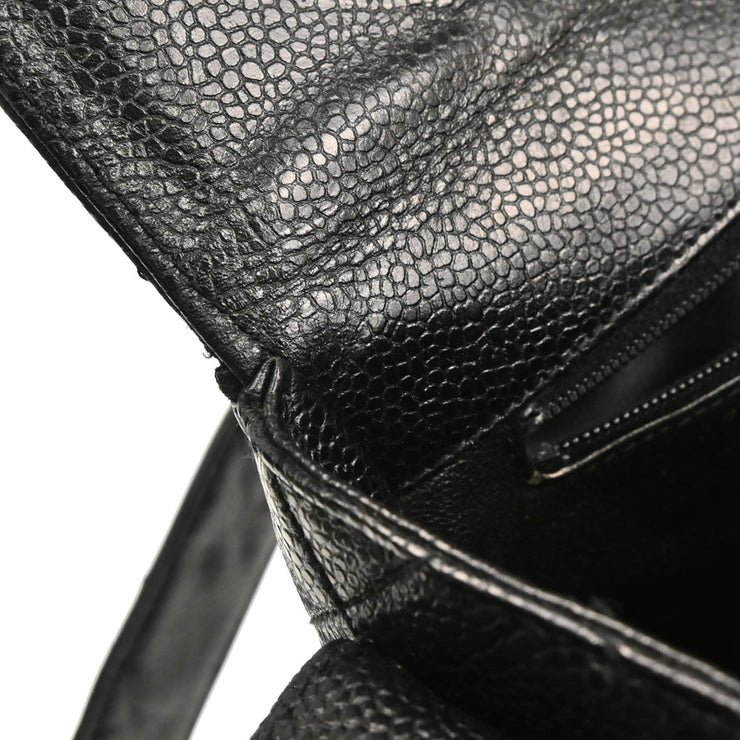 Chanel 1996-1997 Black Caviar Straight Flap Shoulder Bag