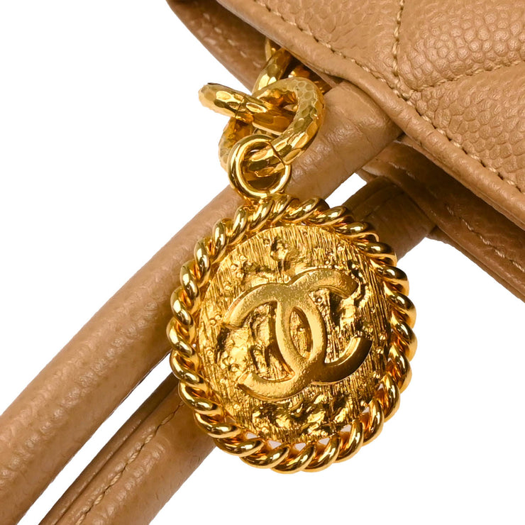 Chanel 2001-2003 Beige Caviar Medallion Tote Handbag