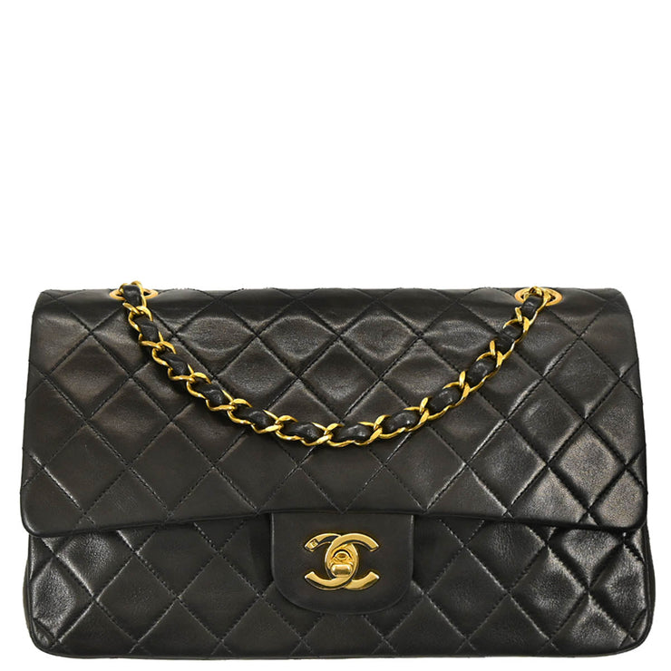 Chanel 1994-1996 Black Lambskin Medium Classic Double Flap Shoulder Bag