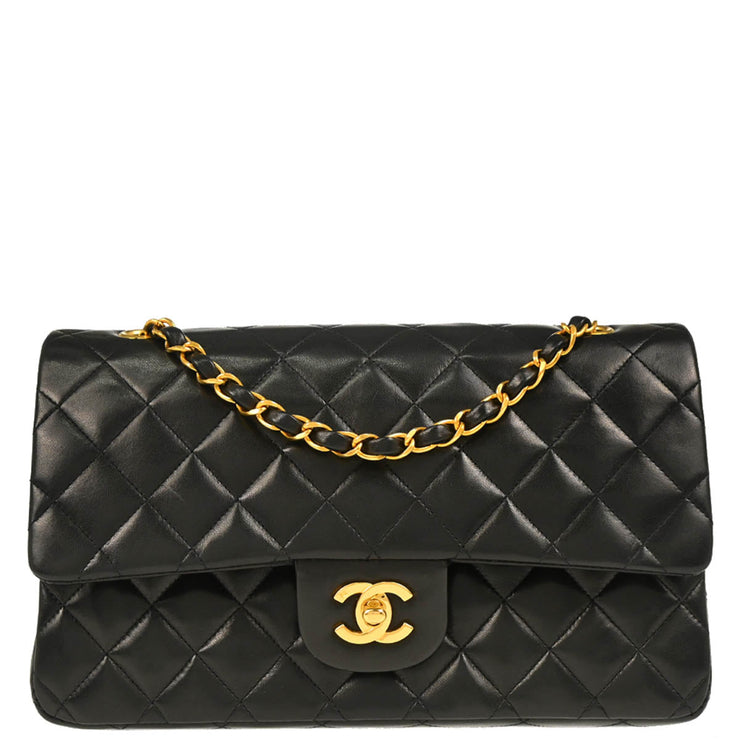 Chanel 1996-1997 Black Lambskin Medium Classic Double Flap Shoulder Bag