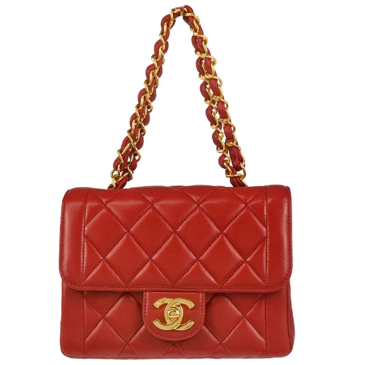 Chanel 1994-1996 Red Lambskin Mini Classic Flap Handbag