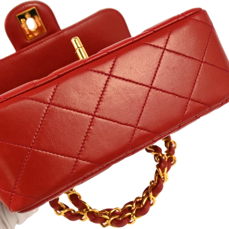 Chanel 1994-1996 Red Lambskin Mini Classic Flap Handbag