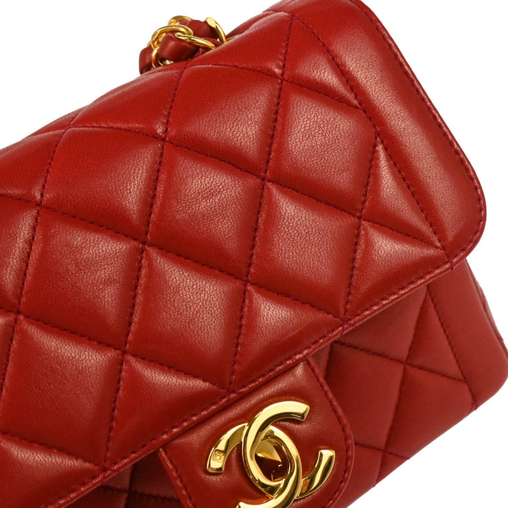Chanel 1994-1996 Red Lambskin Mini Classic Flap Handbag