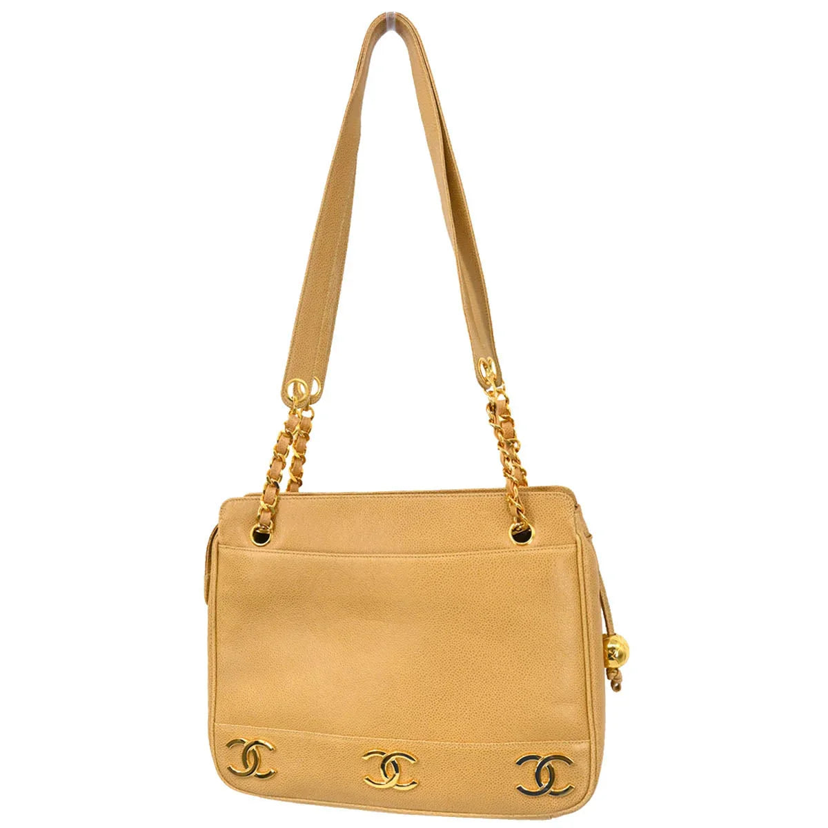 Chanel 1994-1996 Beige Caviar Triple CC Shoulder Tote Bag