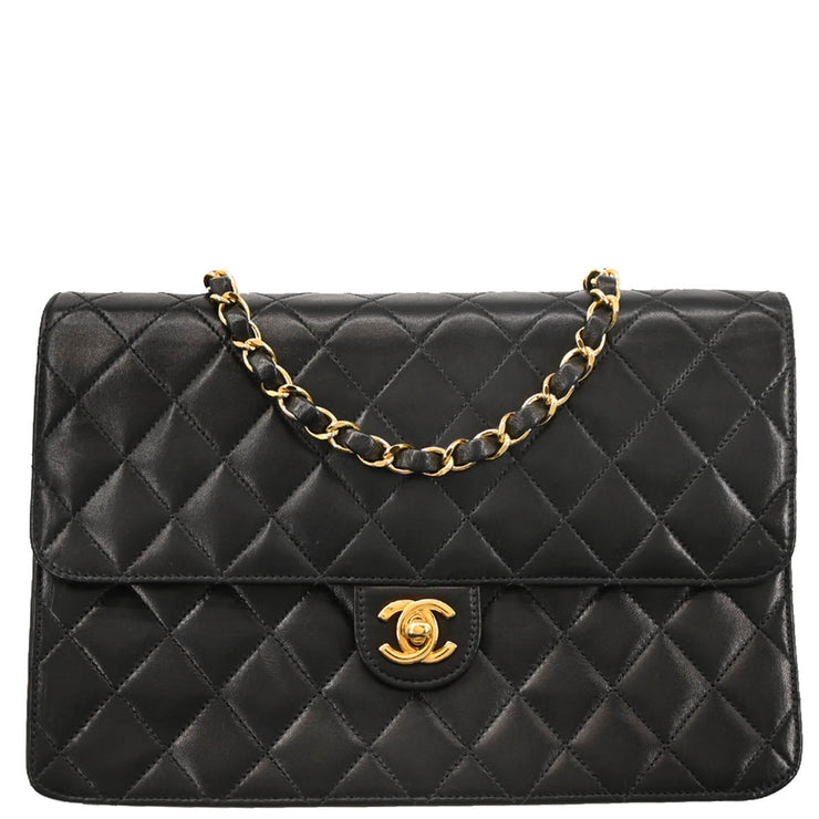 Chanel 2000-2001 Black Lambskin Turnlock Medium Half Flap Shoulder Bag