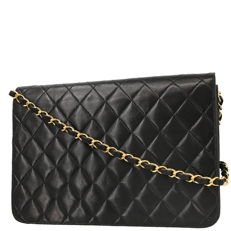 Chanel 2000-2001 Black Lambskin Turnlock Medium Half Flap Shoulder Bag