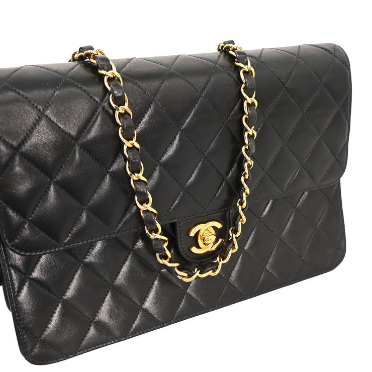 Chanel 2000-2001 Black Lambskin Turnlock Medium Half Flap Shoulder Bag