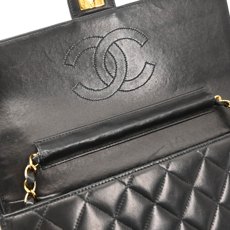 Chanel 2000-2001 Black Lambskin Turnlock Medium Half Flap Shoulder Bag