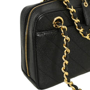Chanel 2000-2001 Black Caviar Chevron Shoulder Bag