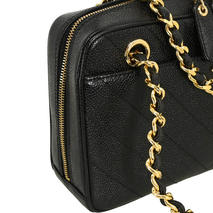 Chanel 2000-2001 Black Caviar Chevron Shoulder Bag