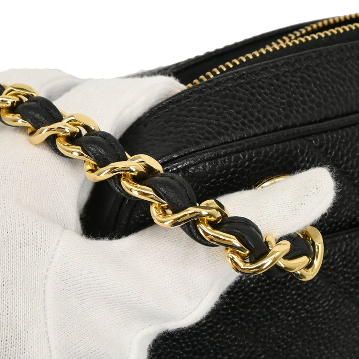 Chanel 2000-2001 Black Caviar Chevron Shoulder Bag