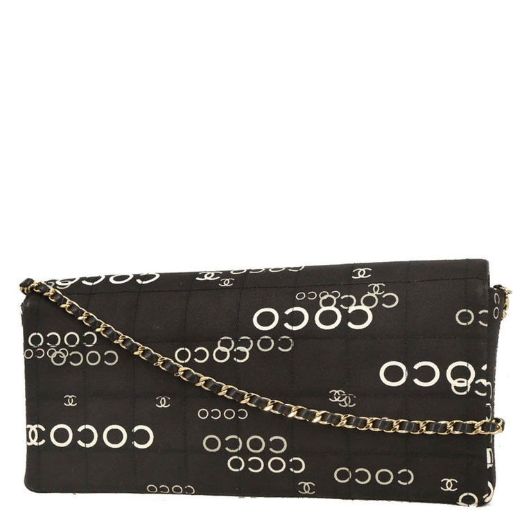 Chanel 2000-2001 Black Canvas COCO East West Choco Bar Shoulder Bag