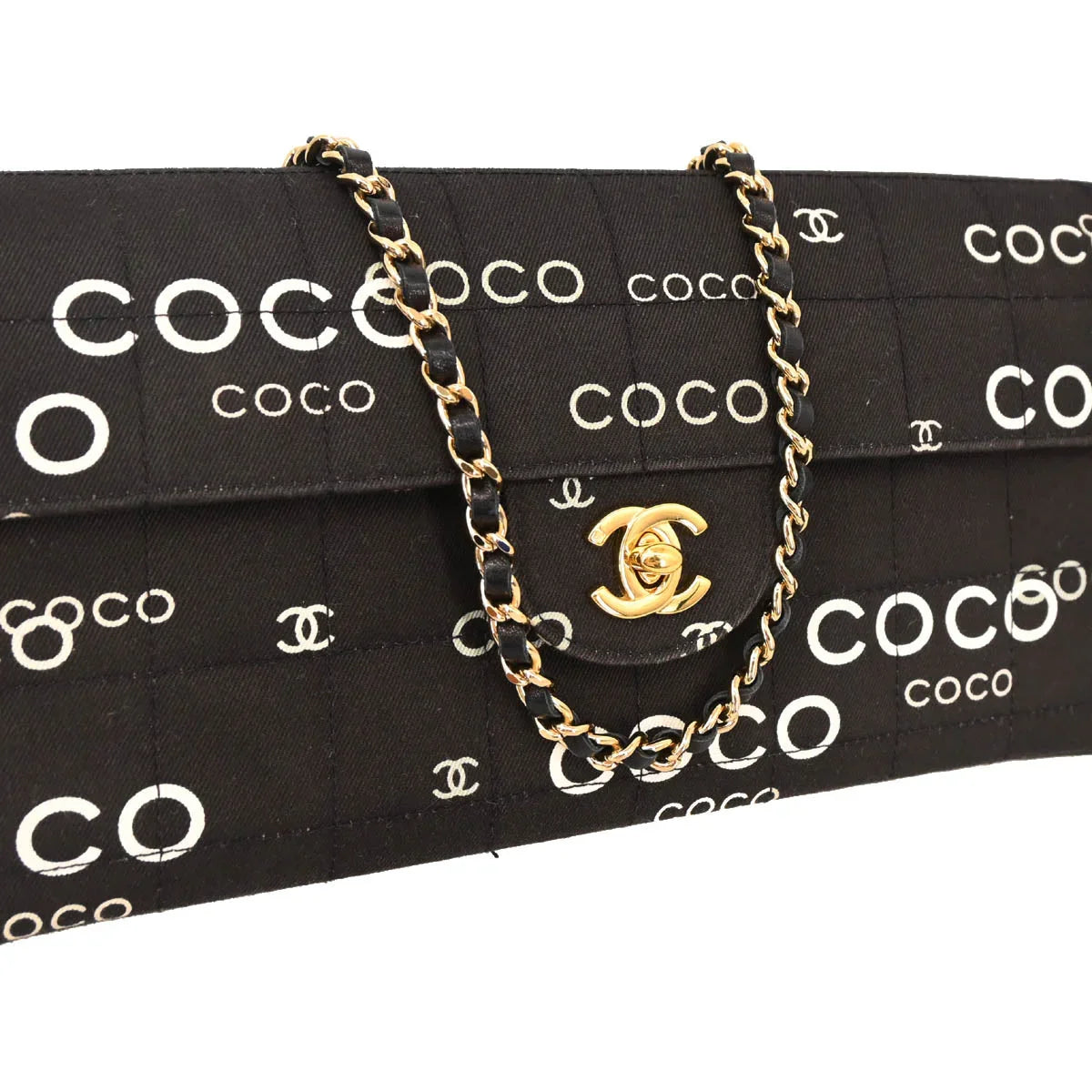 Chanel 2000-2001 Black Canvas COCO East West Choco Bar Shoulder Bag