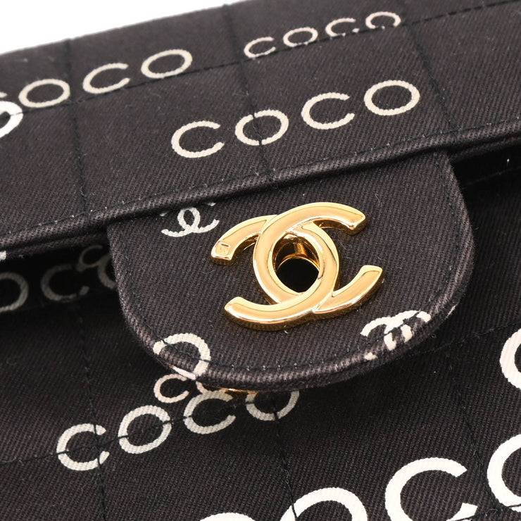 Chanel 2000-2001 Black Canvas COCO East West Choco Bar Shoulder Bag