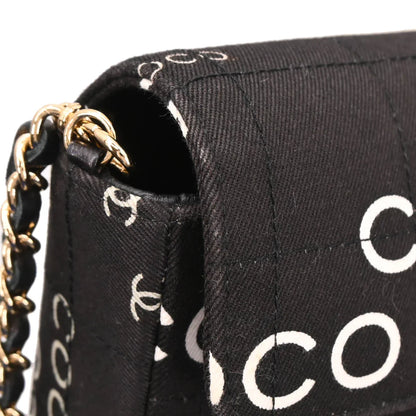 Chanel 2000-2001 Black Canvas COCO East West Choco Bar Shoulder Bag