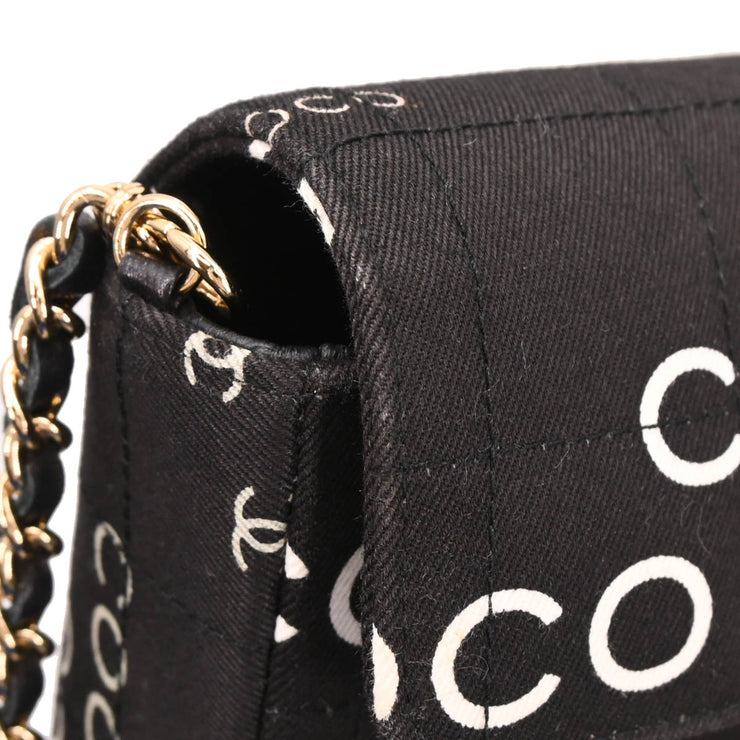 Chanel 2000-2001 Black Canvas COCO East West Choco Bar Shoulder Bag