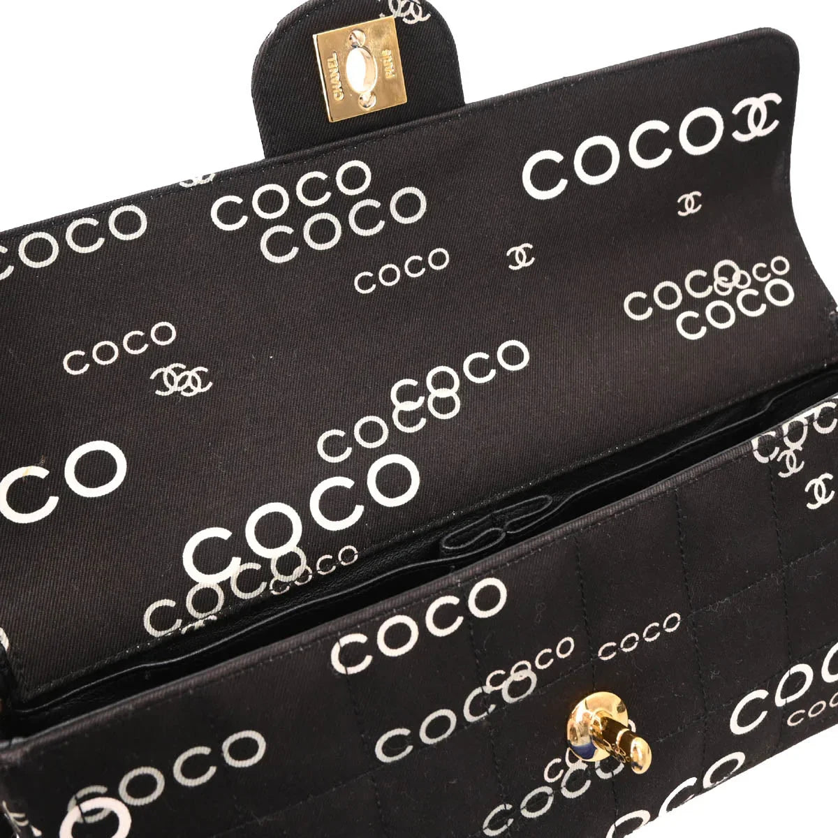 Chanel 2000-2001 Black Canvas COCO East West Choco Bar Shoulder Bag