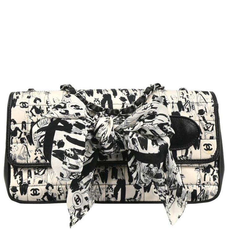 Chanel 2003-2004 White Black Silk Choco Bar Shoulder Bag