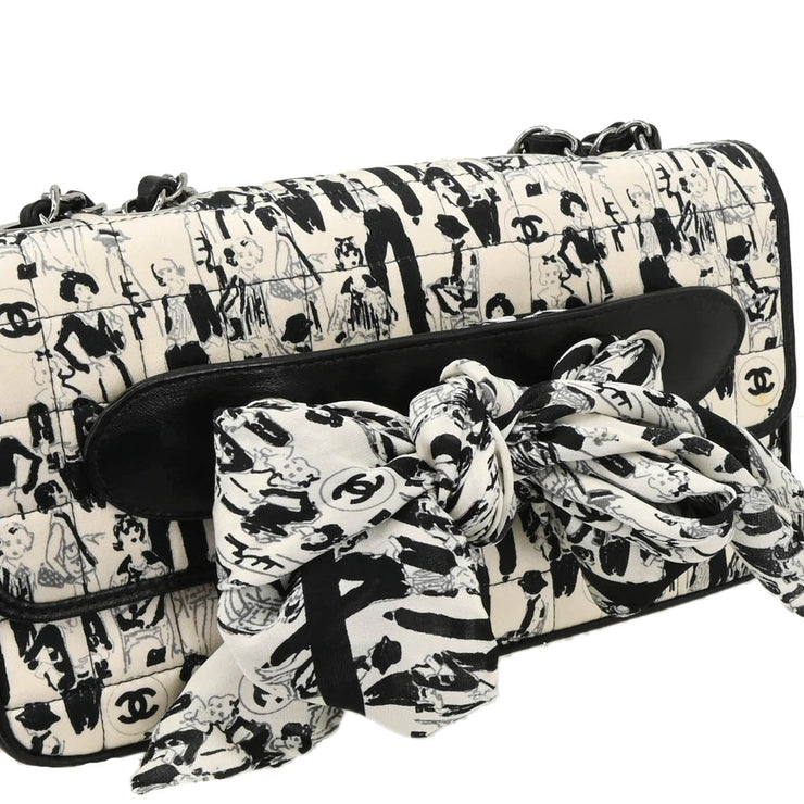 Chanel 2003-2004 White Black Silk Choco Bar Shoulder Bag