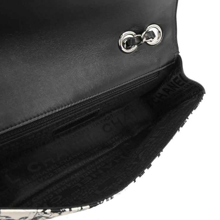Chanel 2003-2004 White Black Silk Choco Bar Shoulder Bag