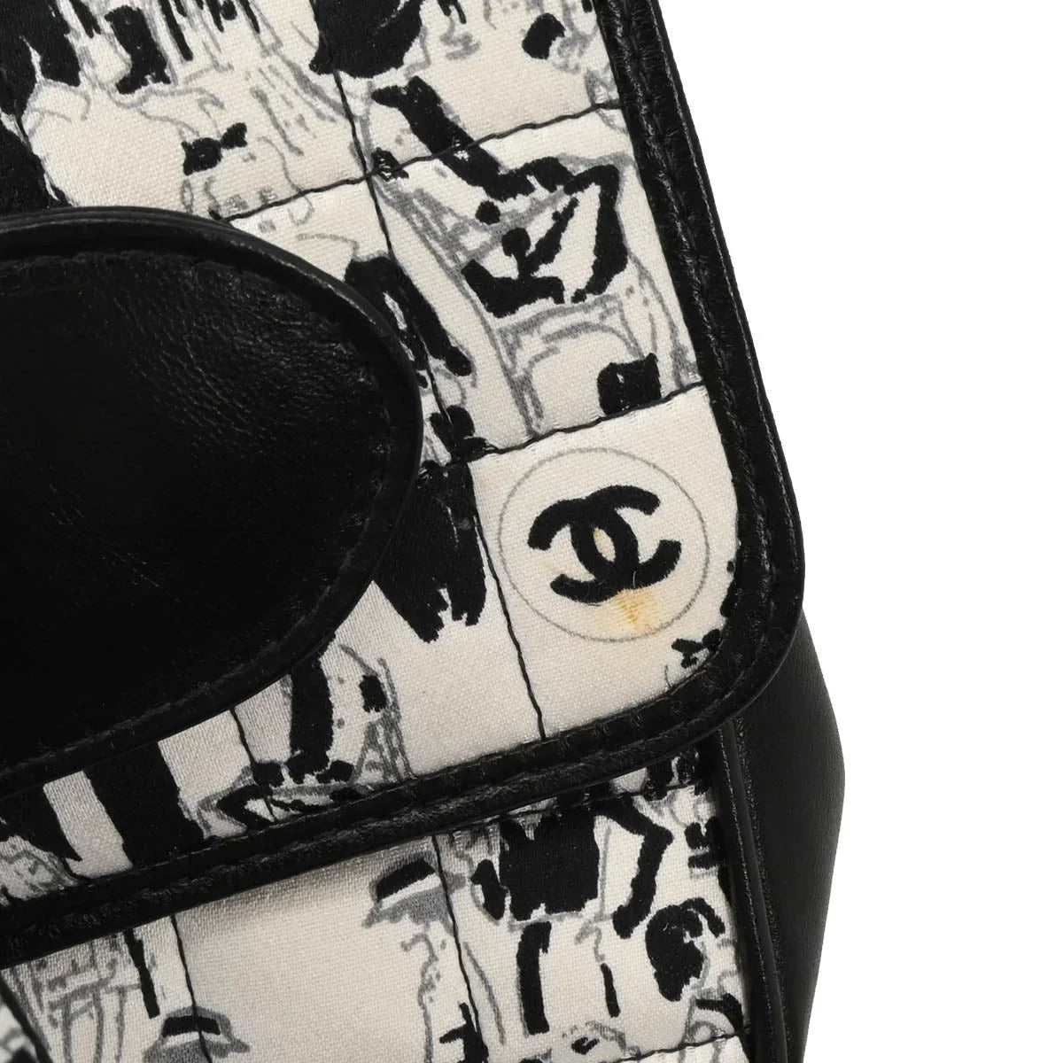 Chanel 2003-2004 White Black Silk Choco Bar Shoulder Bag