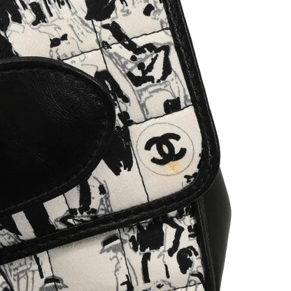 Chanel 2003-2004 White Black Silk Choco Bar Shoulder Bag