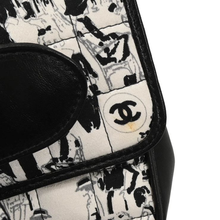 Chanel 2003-2004 White Black Silk Choco Bar Shoulder Bag