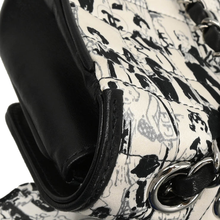 Chanel 2003-2004 White Black Silk Choco Bar Shoulder Bag