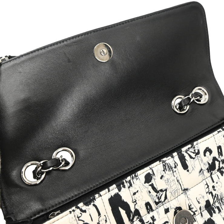 Chanel 2003-2004 White Black Silk Choco Bar Shoulder Bag