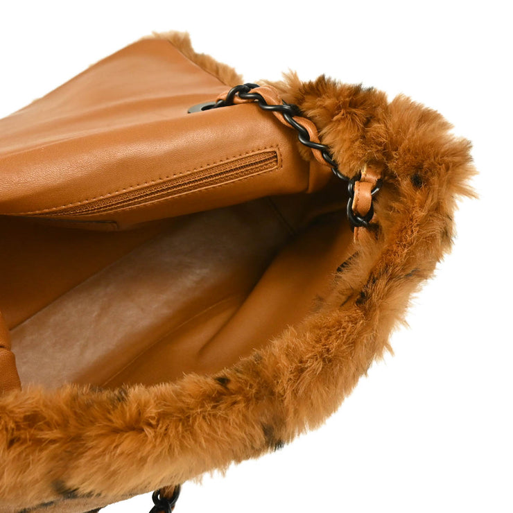 Chanel 2000-2001 Brown Fur Straight Flap Shoulder Bag