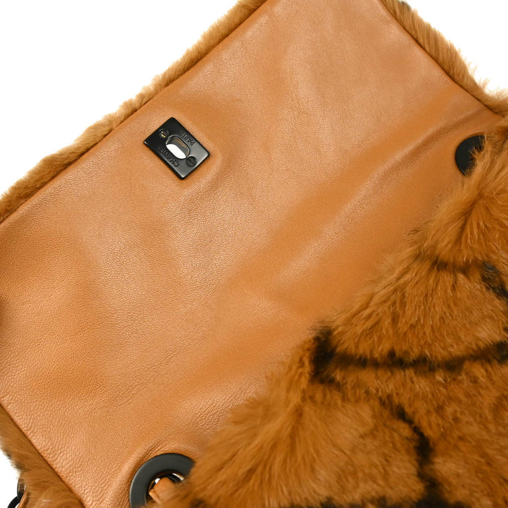 Chanel 2000-2001 Brown Fur Straight Flap Shoulder Bag