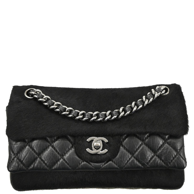 Chanel * 2005-2006 Black Calfskin Pony Hair Chain Shoulder Bag