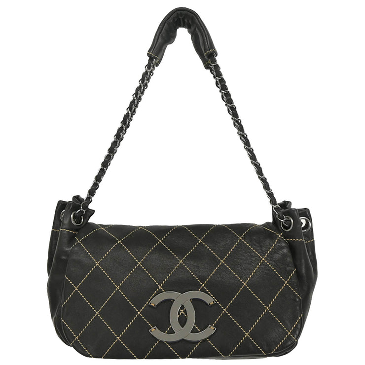 Chanel 2004-2005 Black Lambskin Wild Stitch Shoulder Bag