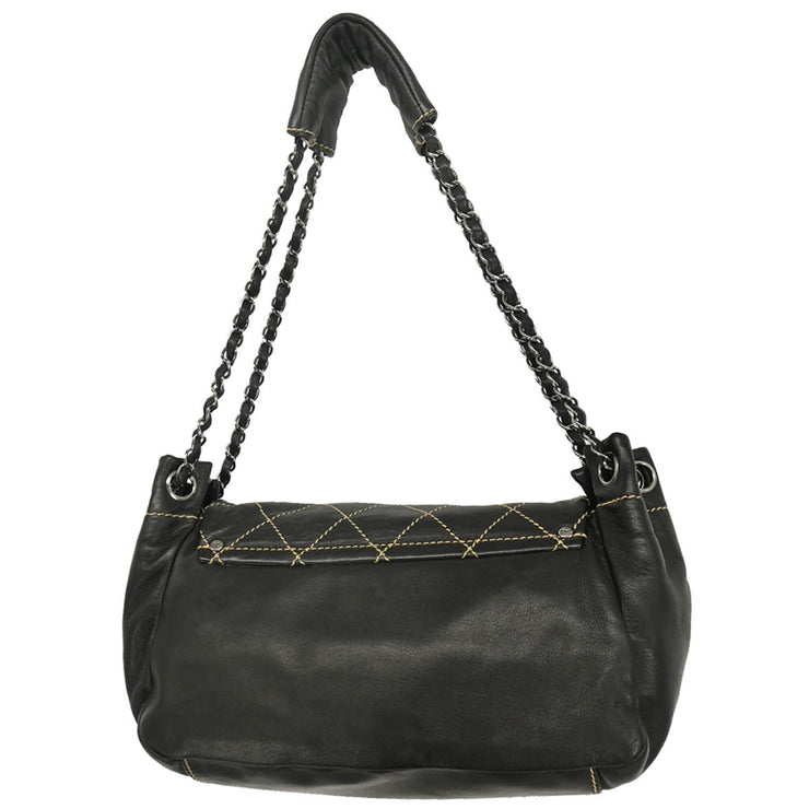 Chanel 2004-2005 Black Lambskin Wild Stitch Shoulder Bag