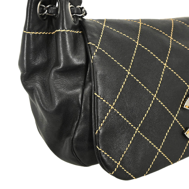 Chanel 2004-2005 Black Lambskin Wild Stitch Shoulder Bag