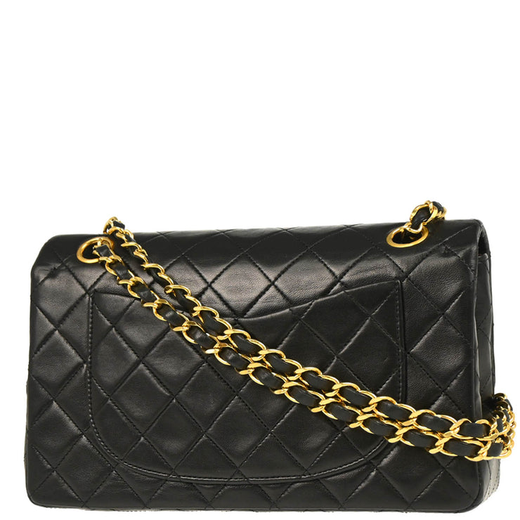 Chanel 1989-1991 Black Lambskin Small Classic Double Flap Shoulder Bag