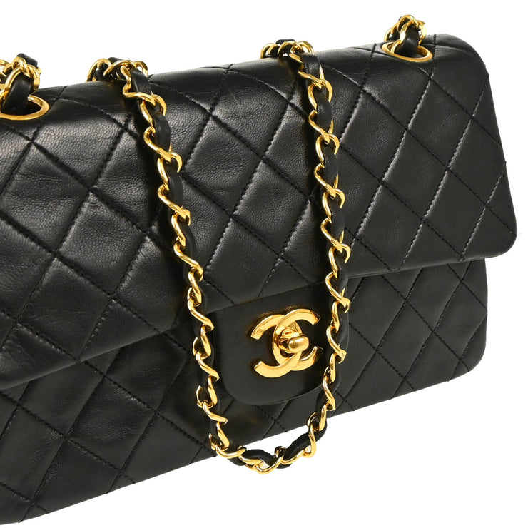 Chanel 1989-1991 Black Lambskin Small Classic Double Flap Shoulder Bag
