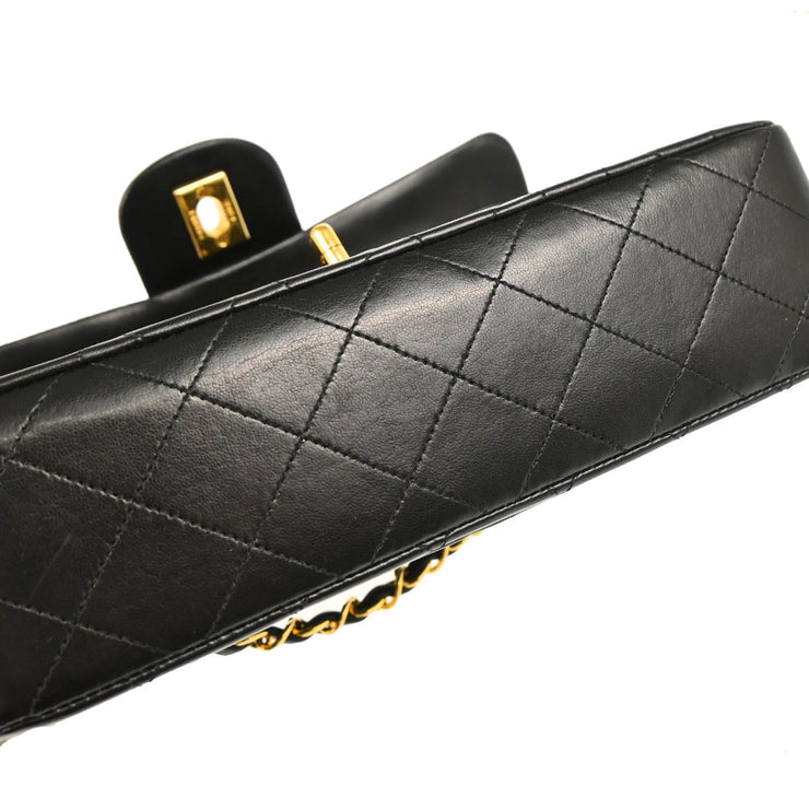 Chanel 1989-1991 Black Lambskin Small Classic Double Flap Shoulder Bag