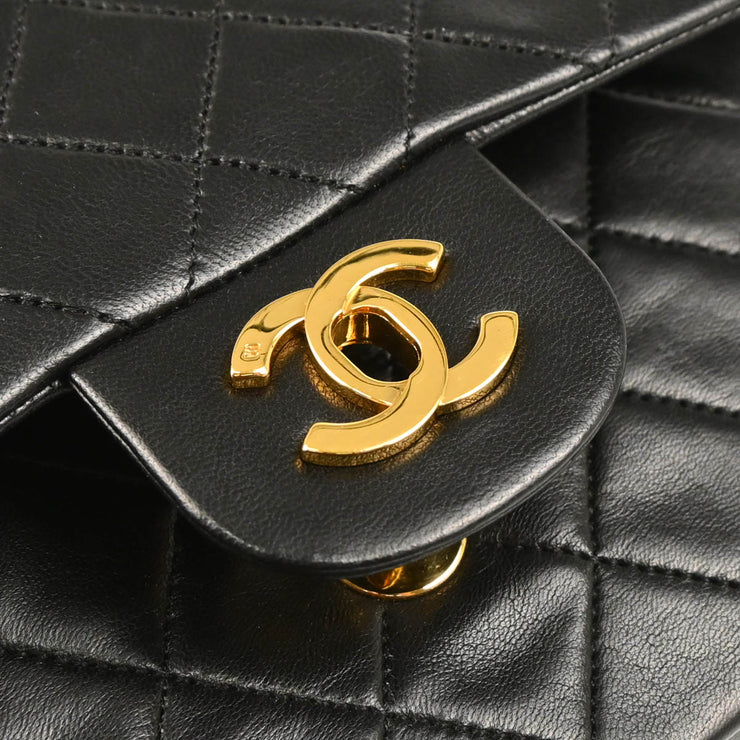 Chanel 1989-1991 Black Lambskin Small Classic Double Flap Shoulder Bag