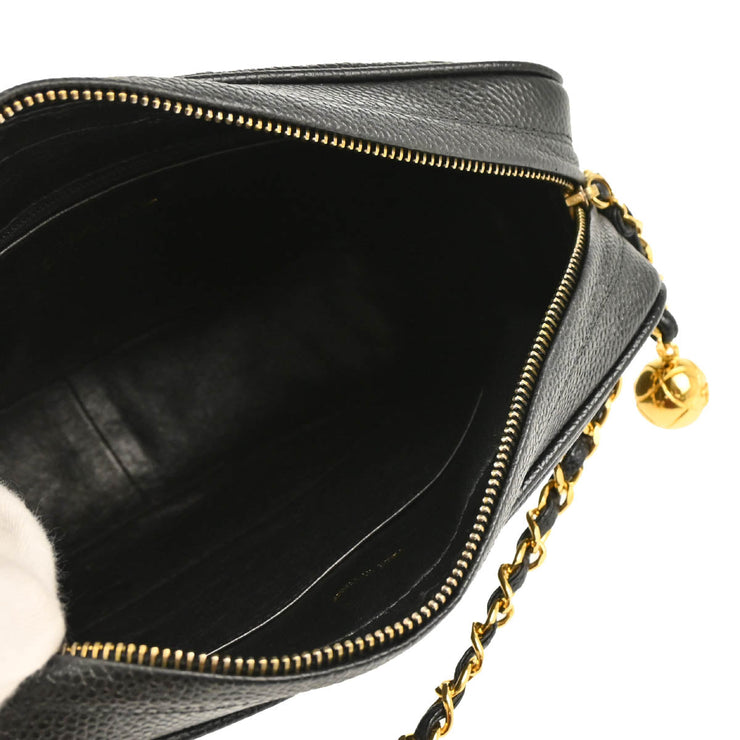 Chanel 1991-1994 Black Caviar Bias Stitch Camera Bag Small Shoulder Bag